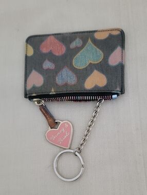 Dooney & Bourke Y2K Black Coin/Card Pouch with Multicolor Hearts